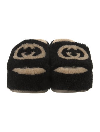 Gucci Interlocking G Logo Shearling Slides