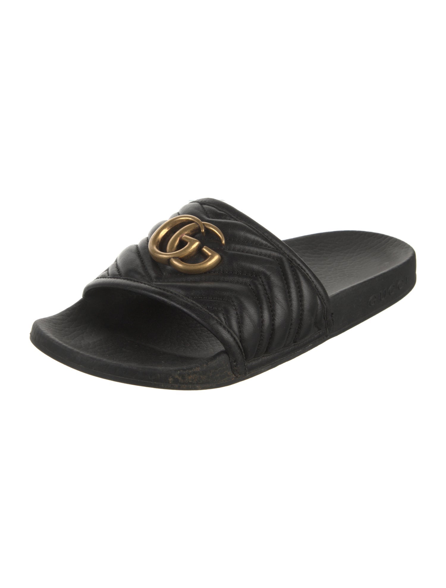 Gucci Double G Logo Leather Slides