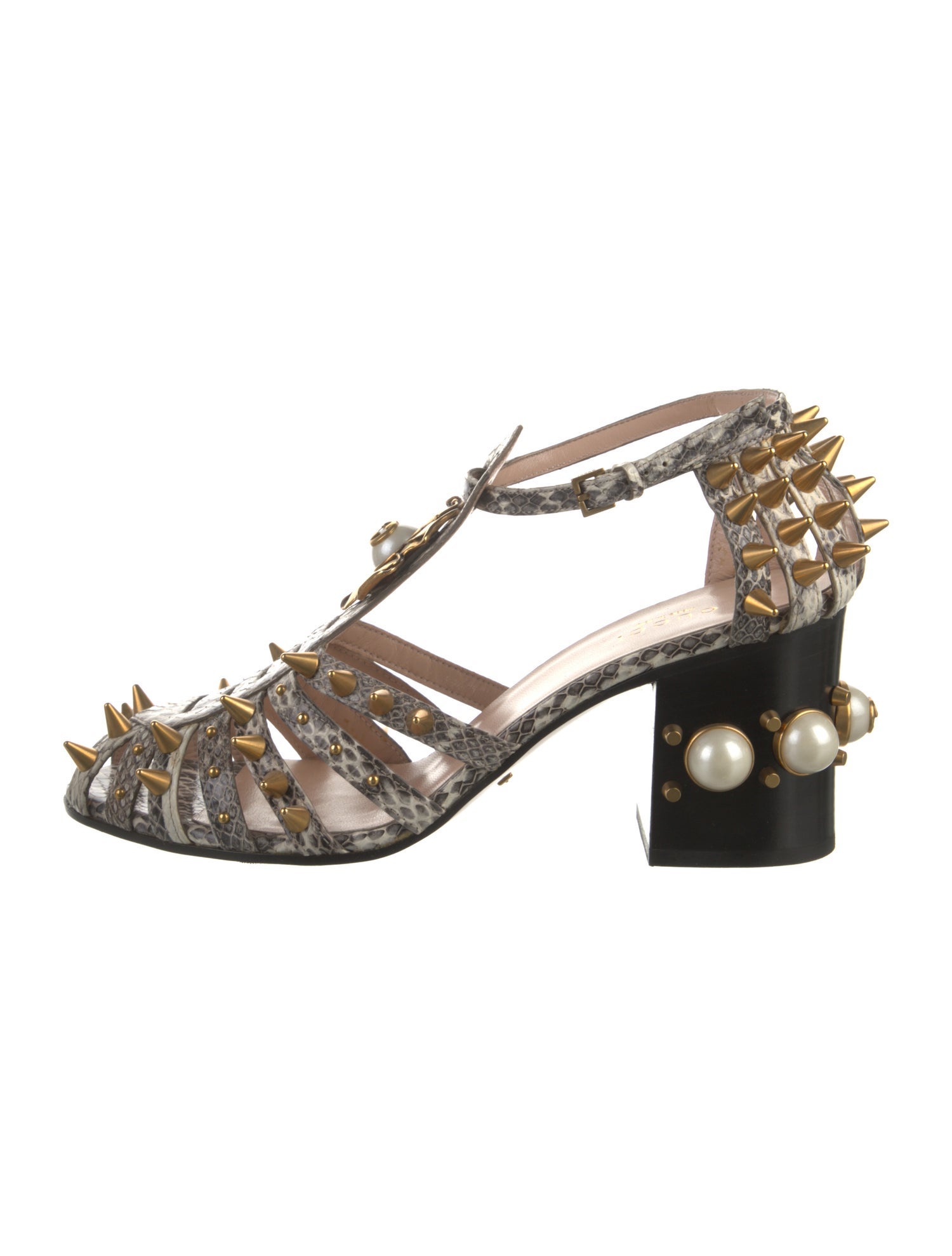 Gucci Interlocking G Logo Snakeskin T-Strap Pumps