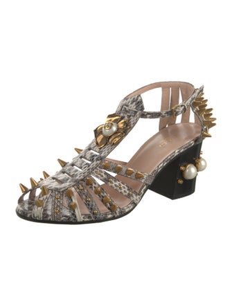 Gucci Interlocking G Logo Snakeskin T-Strap Pumps