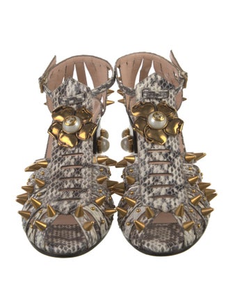 Gucci Interlocking G Logo Snakeskin T-Strap Pumps