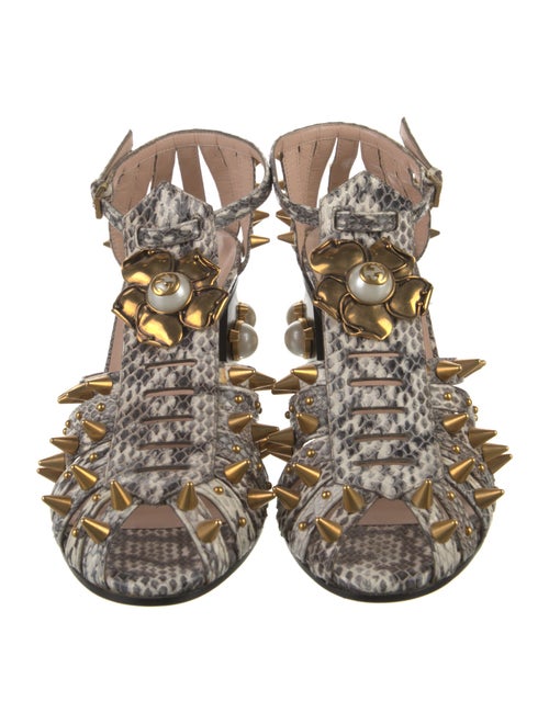 Gucci Interlocking G Logo Snakeskin T-Strap Pumps