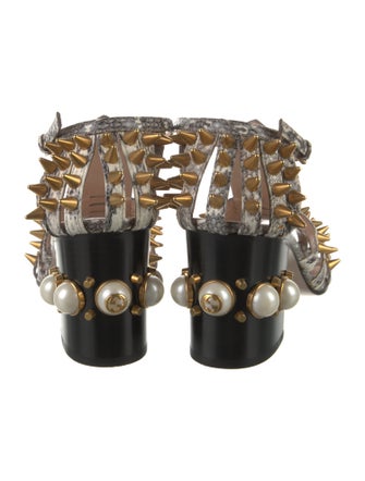 Gucci Interlocking G Logo Snakeskin T-Strap Pumps