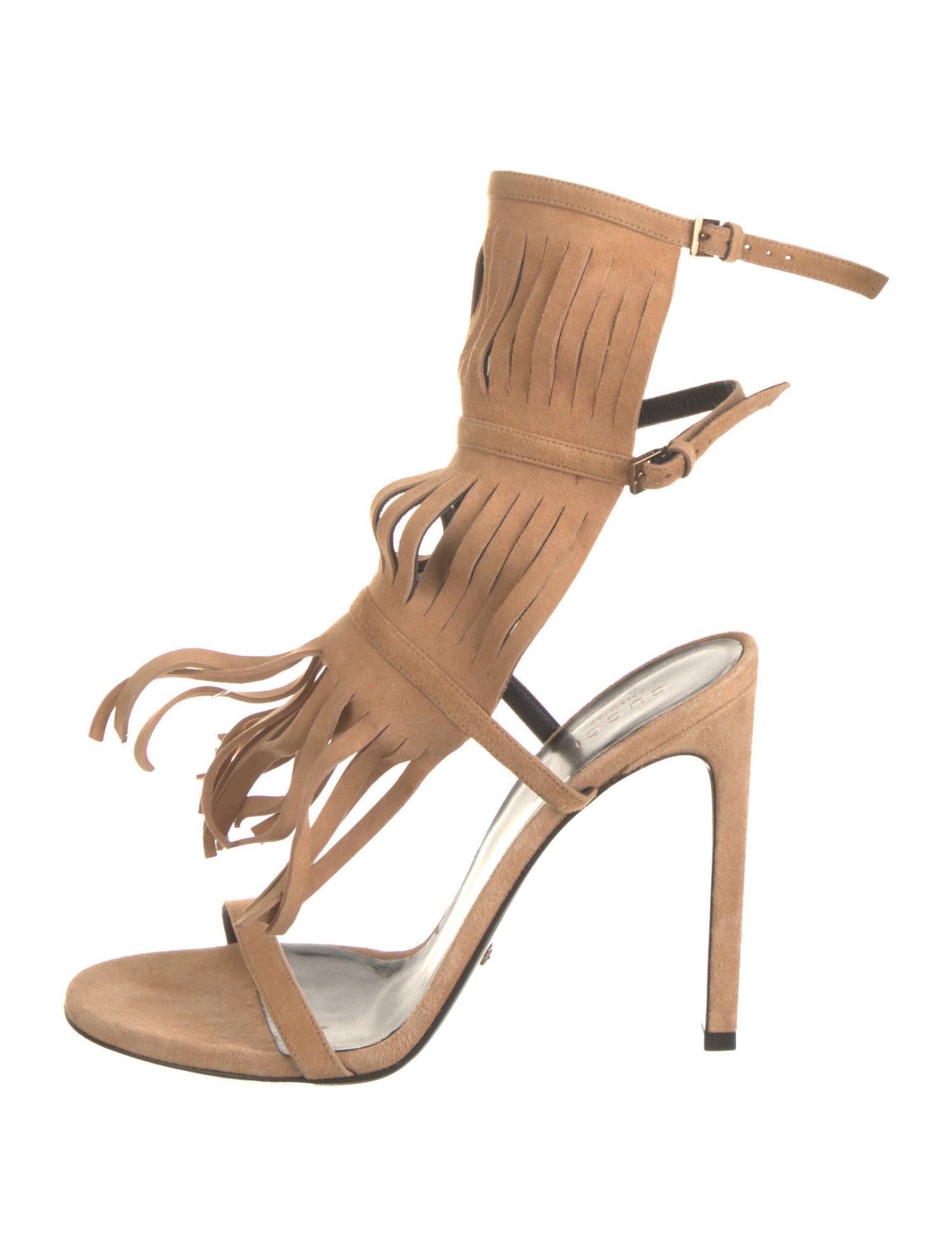 Gucci Suede Fringe Trim Accent Gladiator Sandals