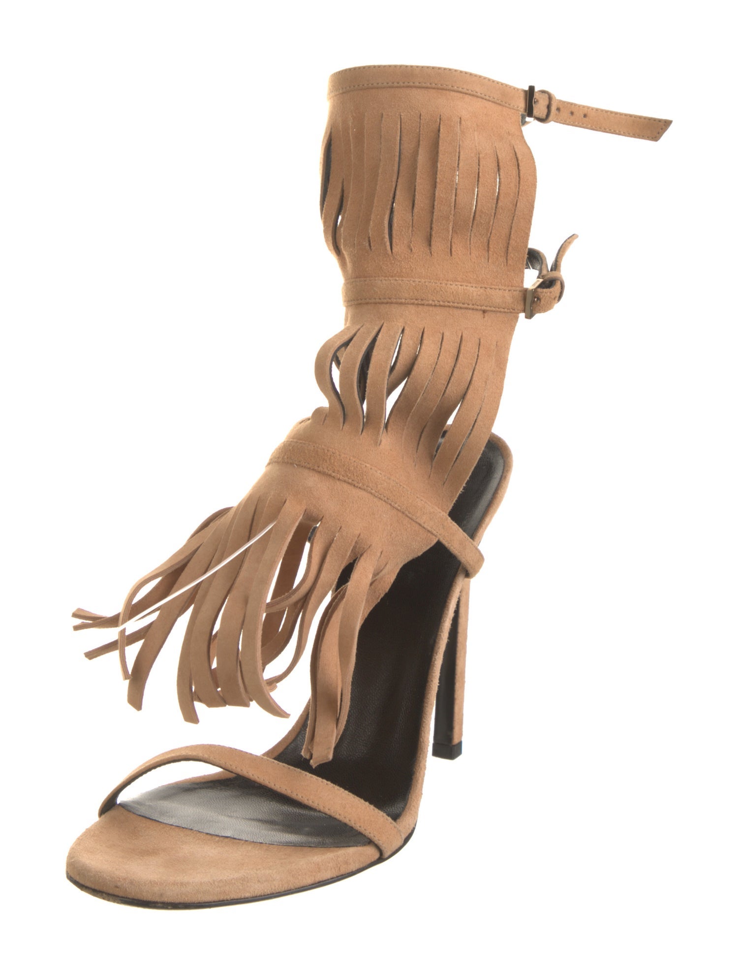 Gucci Suede Fringe Trim Accent Gladiator Sandals