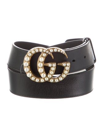 Gucci Faux Pearl Accents Leather Belt
