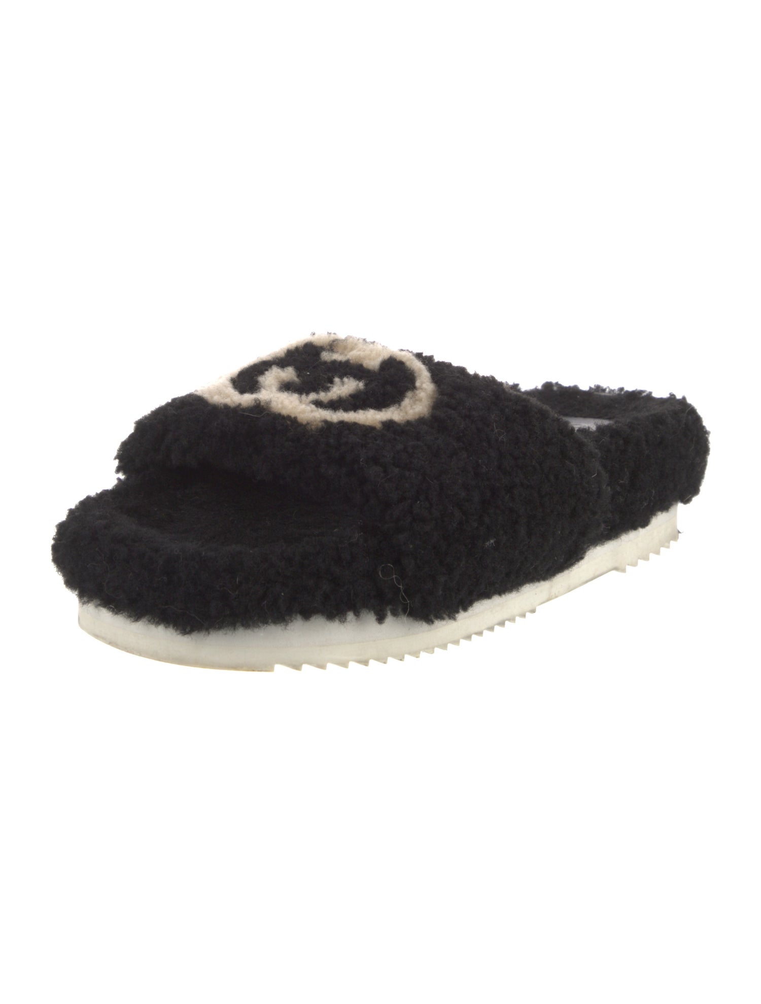 Gucci Interlocking G Logo Shearling Slides
