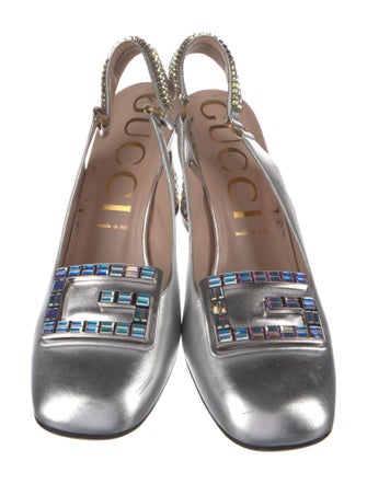 Gucci Leather Crystal Embellishments Slingback Pumps
