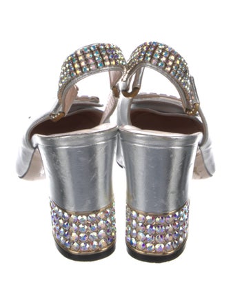 Gucci Leather Crystal Embellishments Slingback Pumps