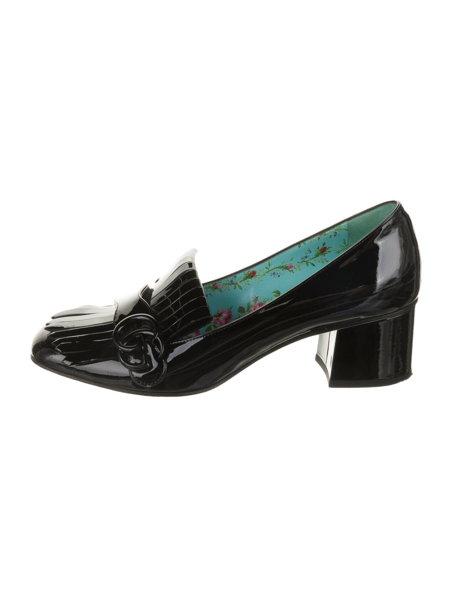 Gucci Patent Leather Fringe Trim Accent Pumps