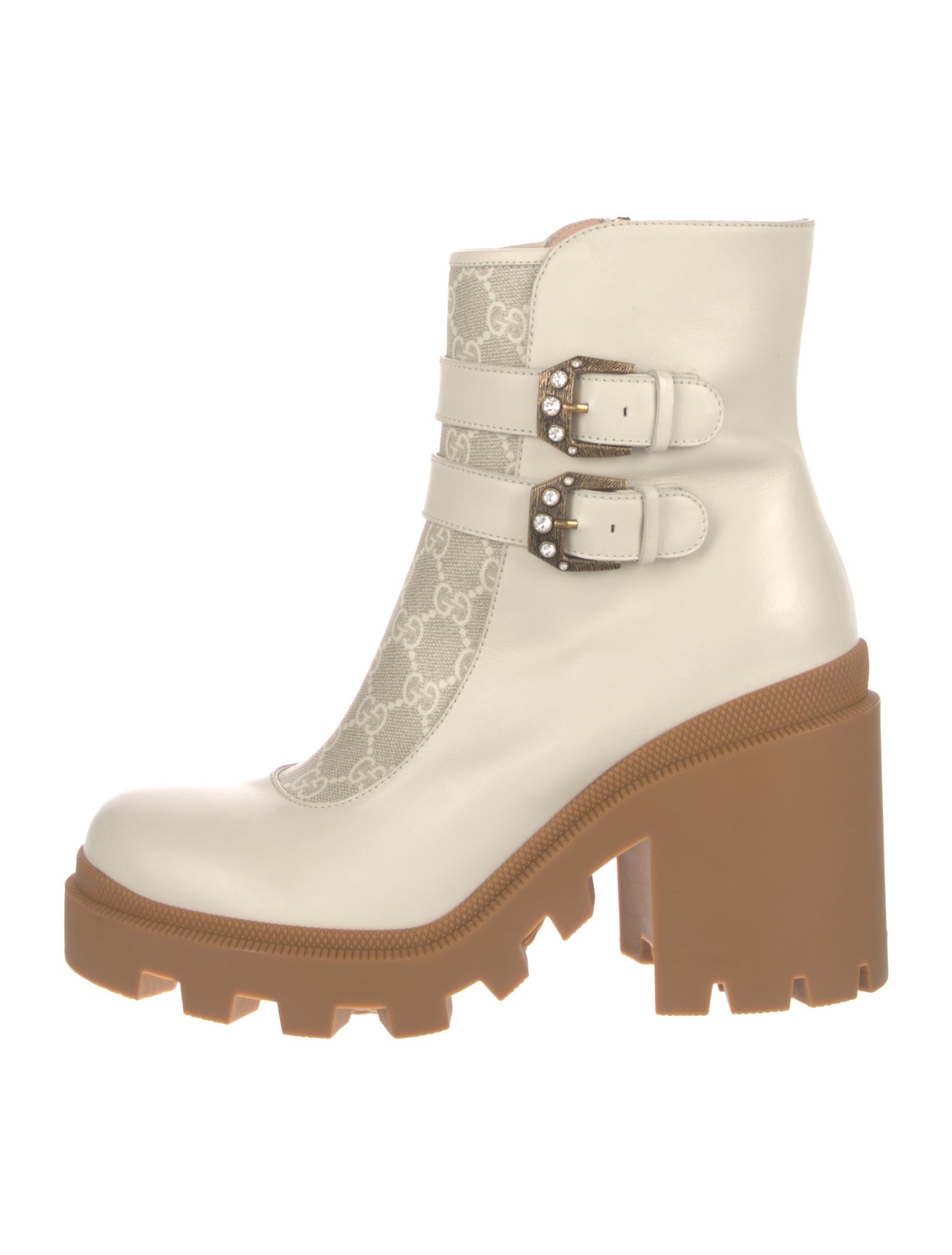 Gucci Leather Crystal Embellishments Combat Boots