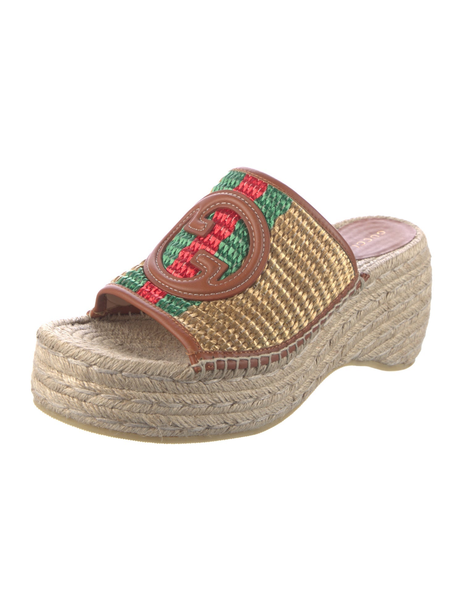 Gucci Web Accent Straw Espadrilles