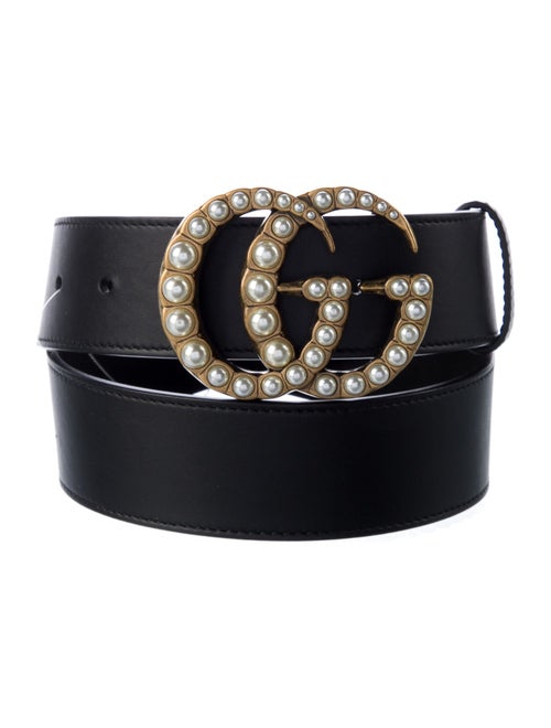 Gucci Faux Pearl Accents Leather Belt