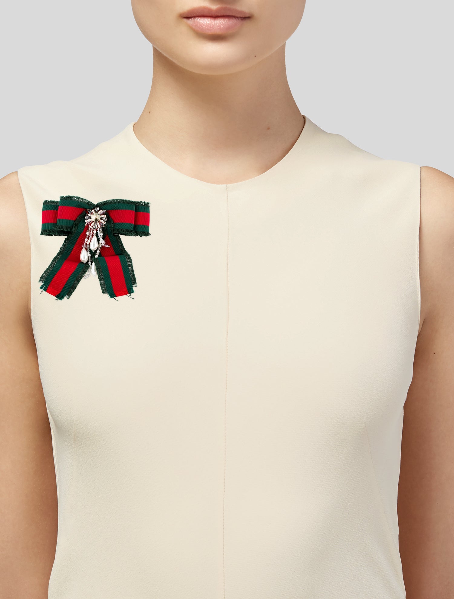 Gucci Faux Pearl, Crystal & Grosgrain Bow Brooch