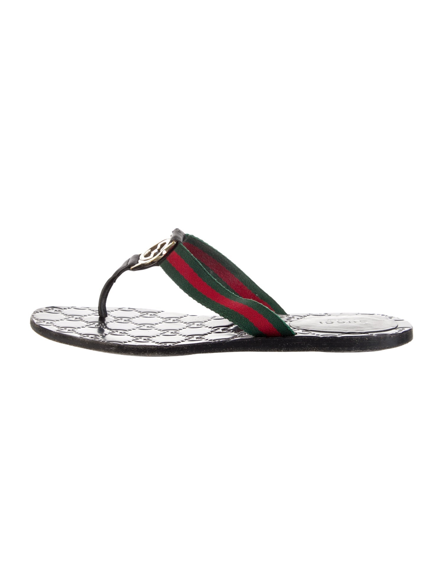 Gucci Web Accent Leather T-Strap Sandals