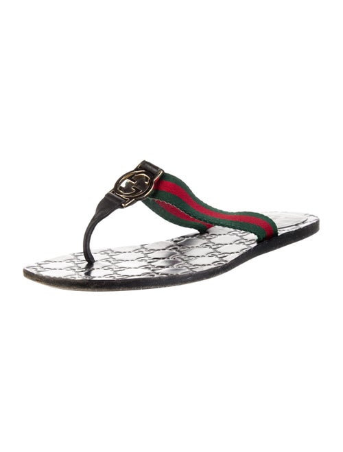 Gucci Web Accent Leather T-Strap Sandals