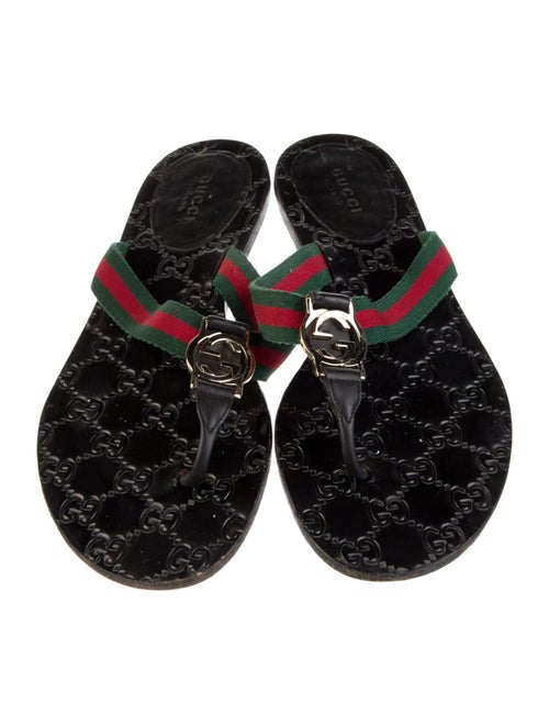 Gucci Web Accent Leather T-Strap Sandals