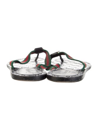 Gucci Web Accent Leather T-Strap Sandals