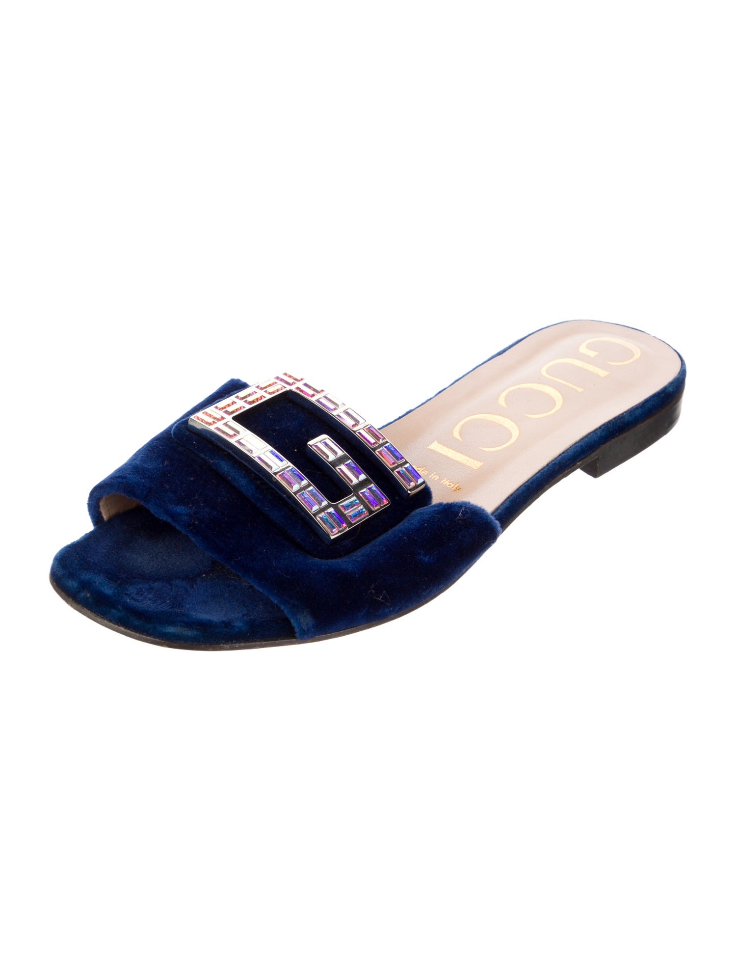 Gucci Velvet Crystal Embellishments Slides