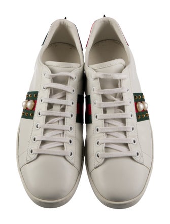 Gucci Faux Pearl Accents Leather Sneakers