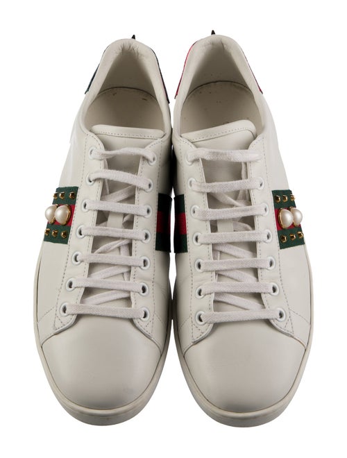 Gucci Faux Pearl Accents Leather Sneakers