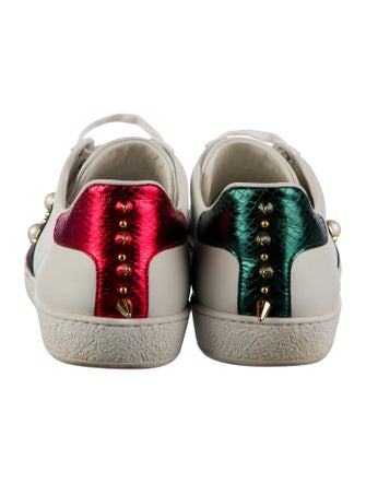Gucci Faux Pearl Accents Leather Sneakers
