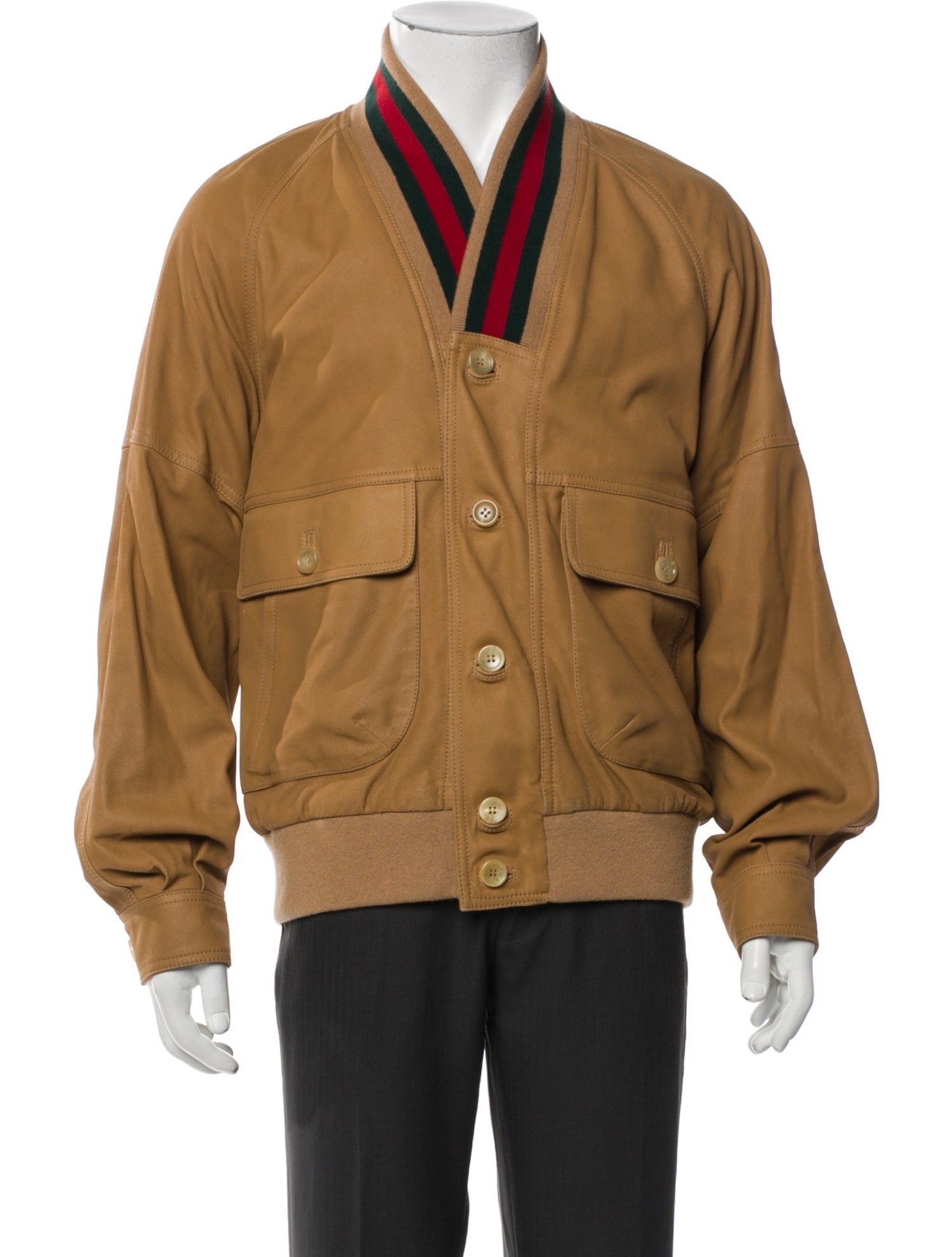 Gucci Web Accent Goat Leather Utility Jacket