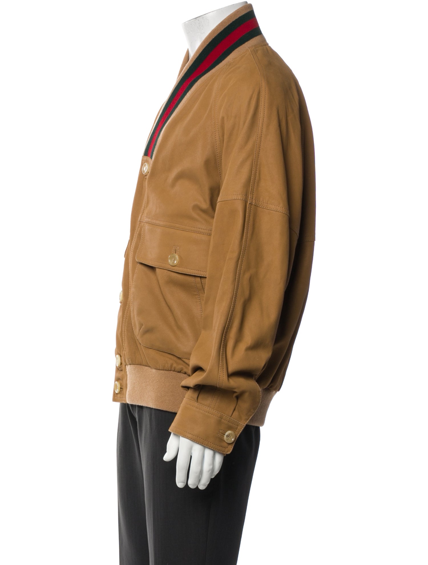 Gucci Web Accent Goat Leather Utility Jacket