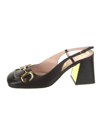 Gucci Horsebit Accent Leather Slingback Pumps