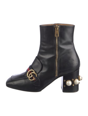 Gucci Faux Pearl Accents Leather Boots