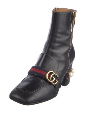 Gucci Faux Pearl Accents Leather Boots