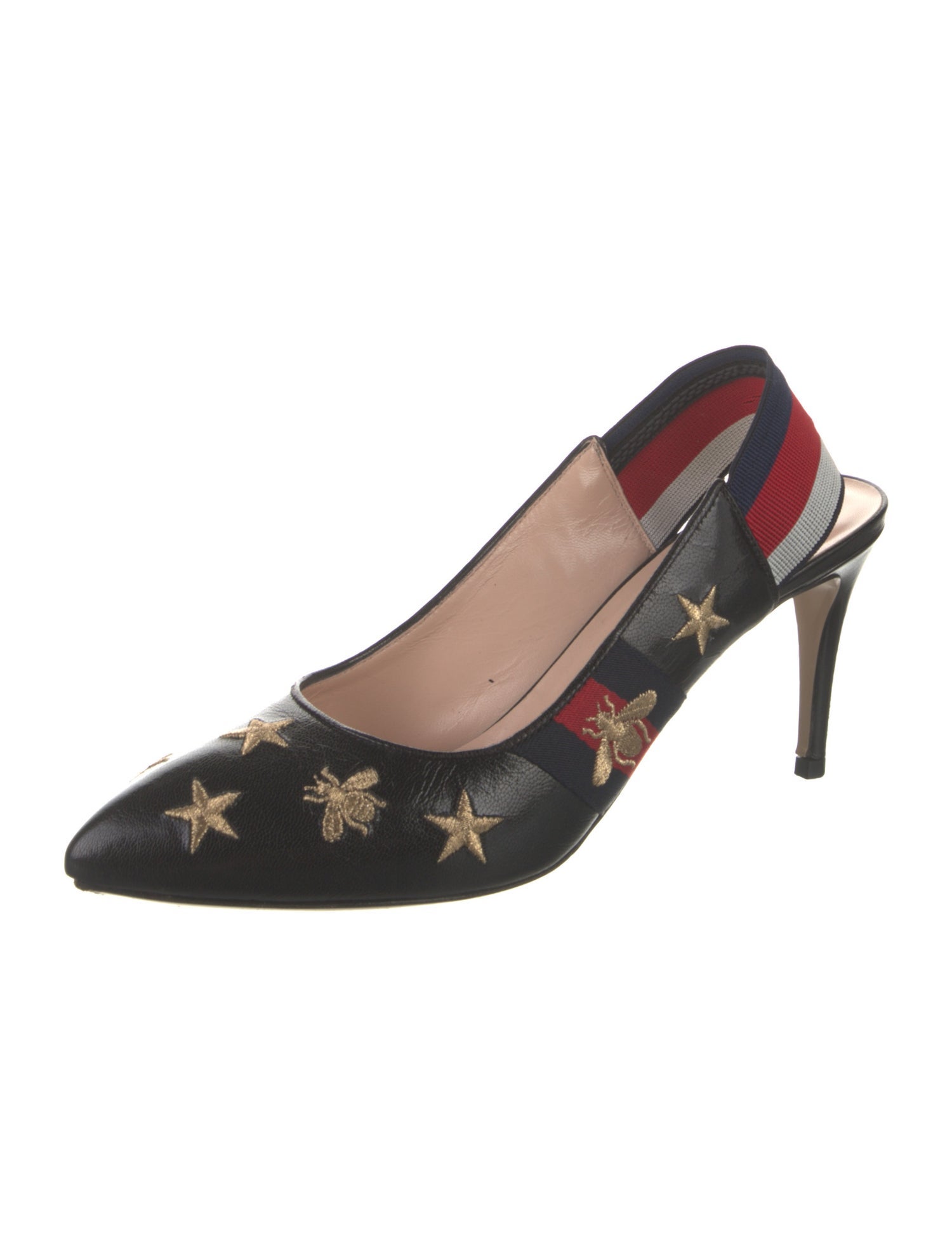 Gucci Sylvie Web Accent Leather Slingback Pumps