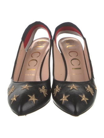 Gucci Sylvie Web Accent Leather Slingback Pumps