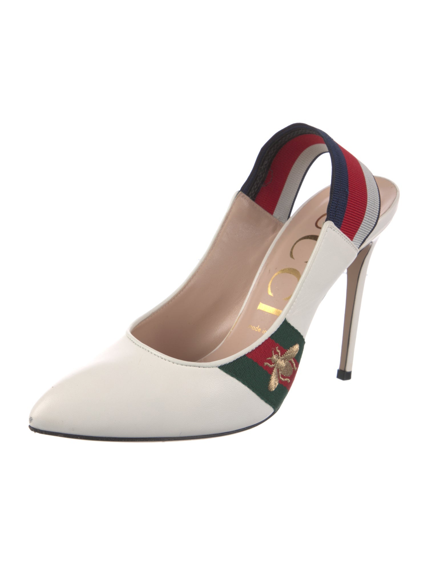 Gucci Web Accent Leather Slingback Pumps