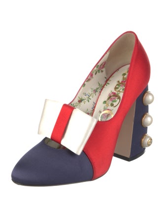 Gucci Faux Pearl Accents Satin Pumps