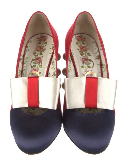 Gucci Faux Pearl Accents Satin Pumps
