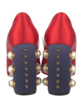 Gucci Faux Pearl Accents Satin Pumps