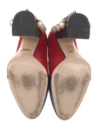 Gucci Faux Pearl Accents Satin Pumps