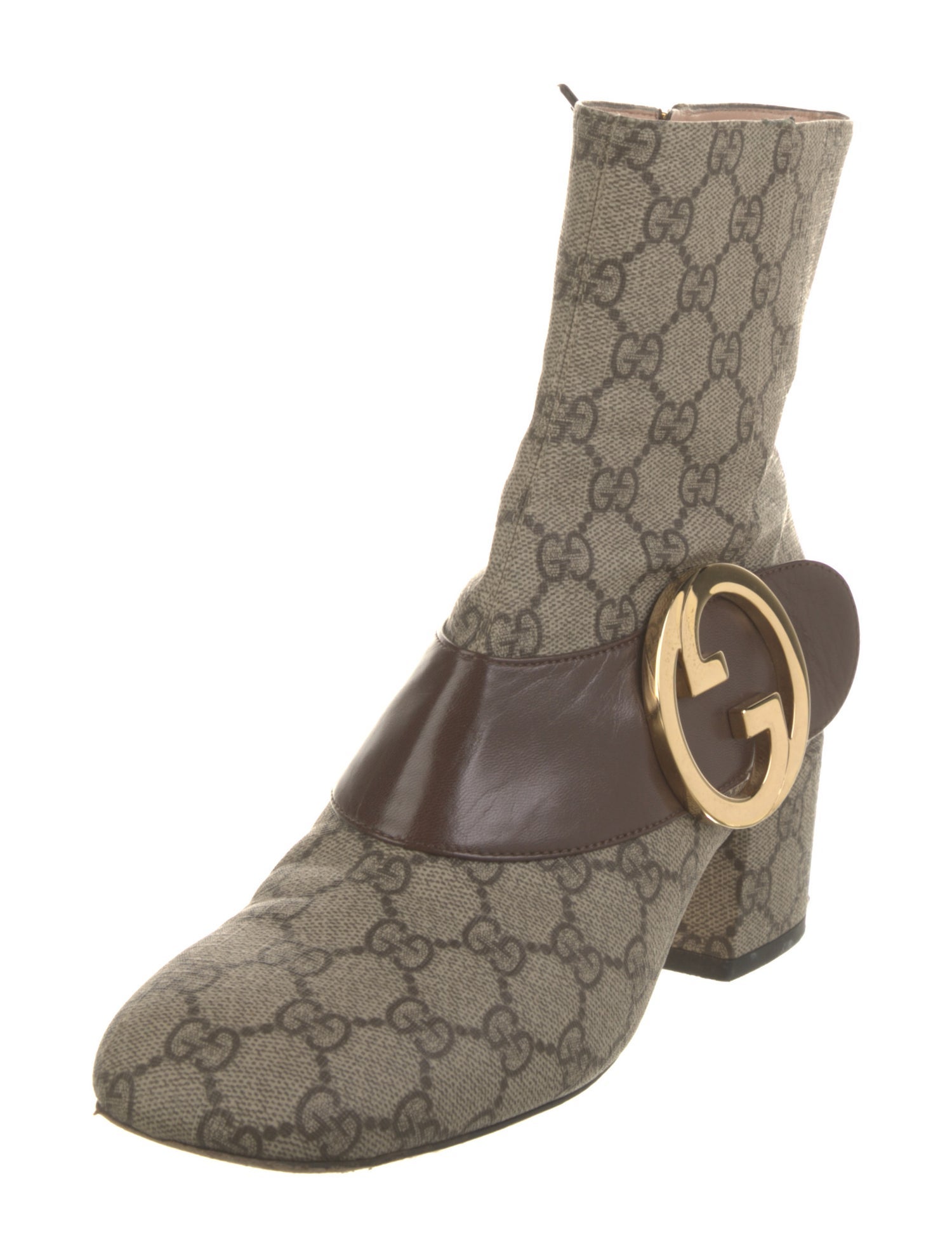 Gucci GG Supreme Leather Trim Embellishment Moto Boots