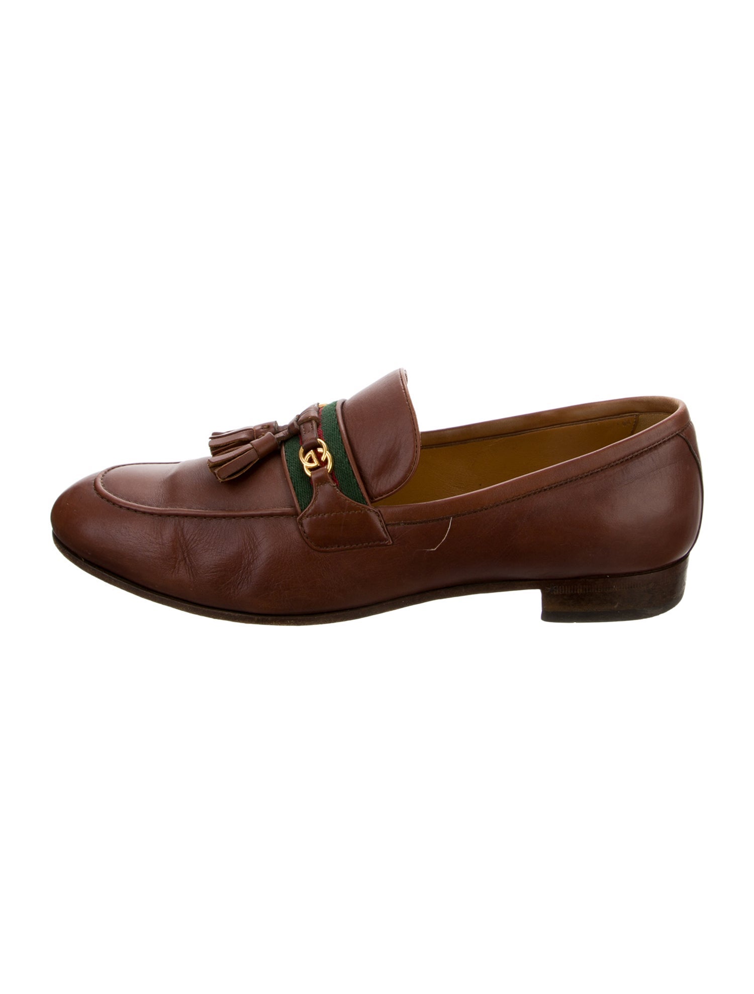 Gucci Web Accent Leather Loafers