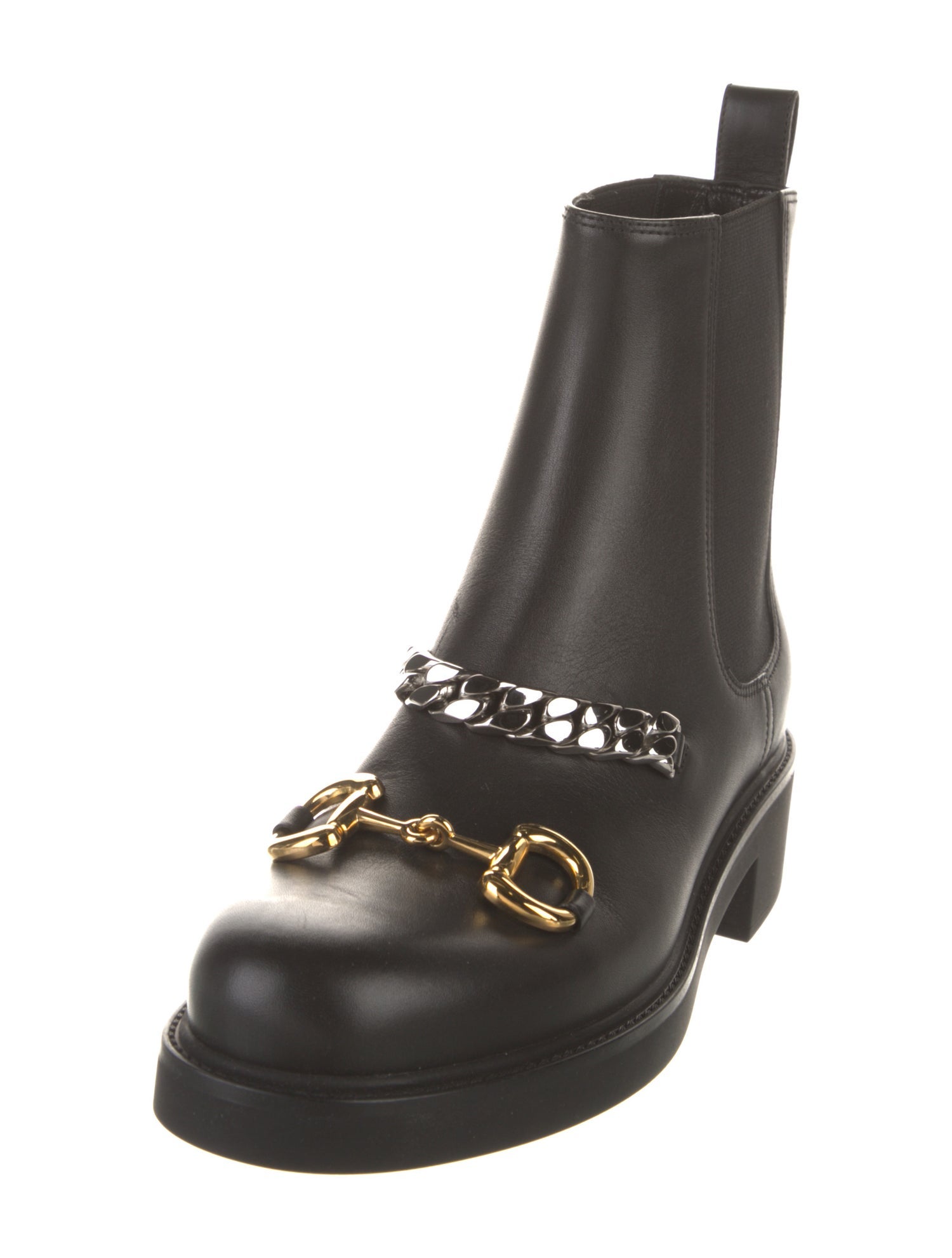 Gucci Chain-Link Accent Leather Chelsea Boots