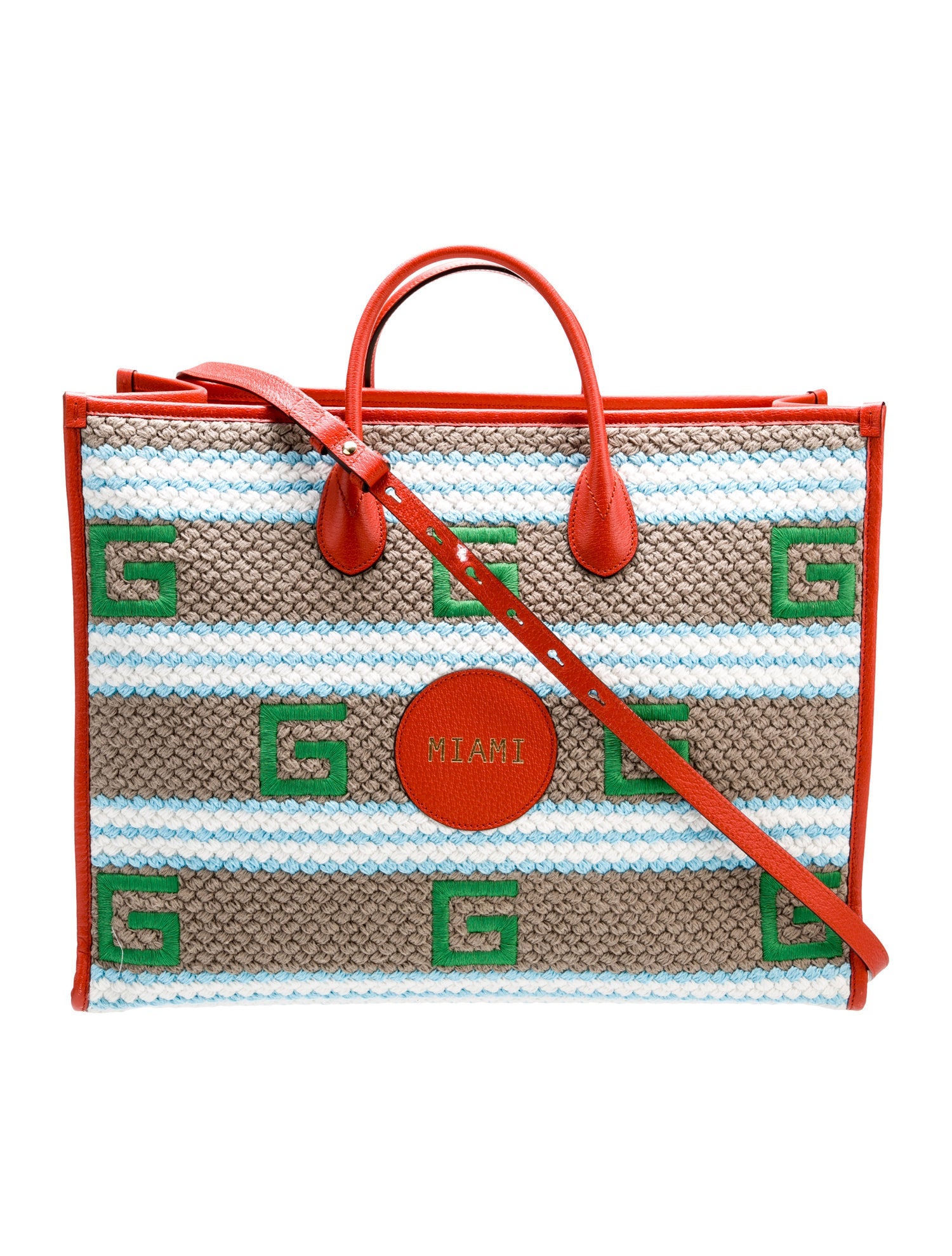 Gucci Miami Woven Striped Tote Large
