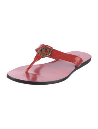 Gucci Microguccissima Pattern Patent Leather T-Strap Sandals