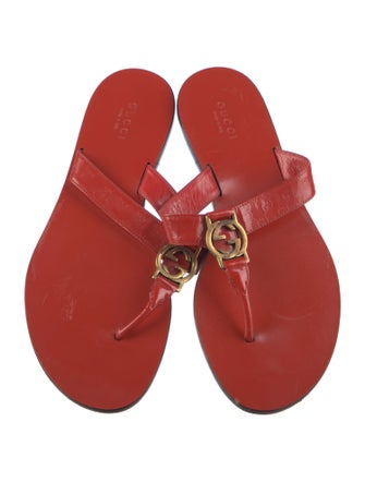 Gucci Microguccissima Pattern Patent Leather T-Strap Sandals