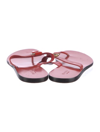 Gucci Microguccissima Pattern Patent Leather T-Strap Sandals
