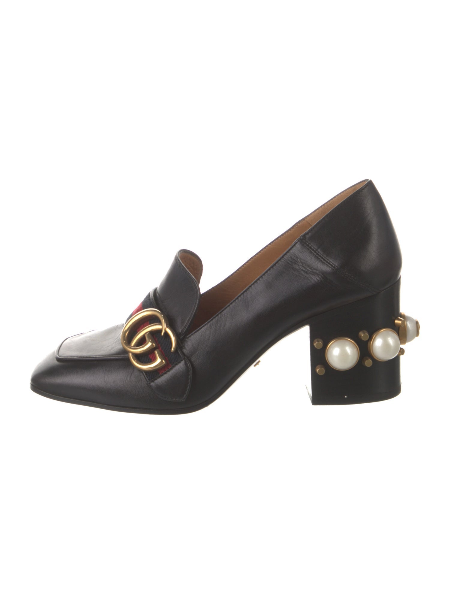 Gucci Web Accent Leather Pumps
