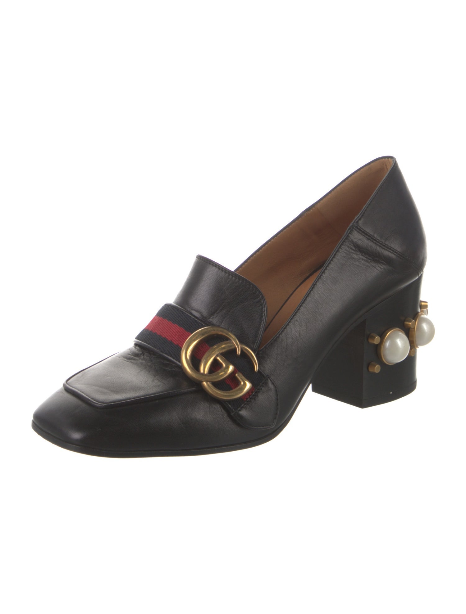 Gucci Web Accent Leather Pumps