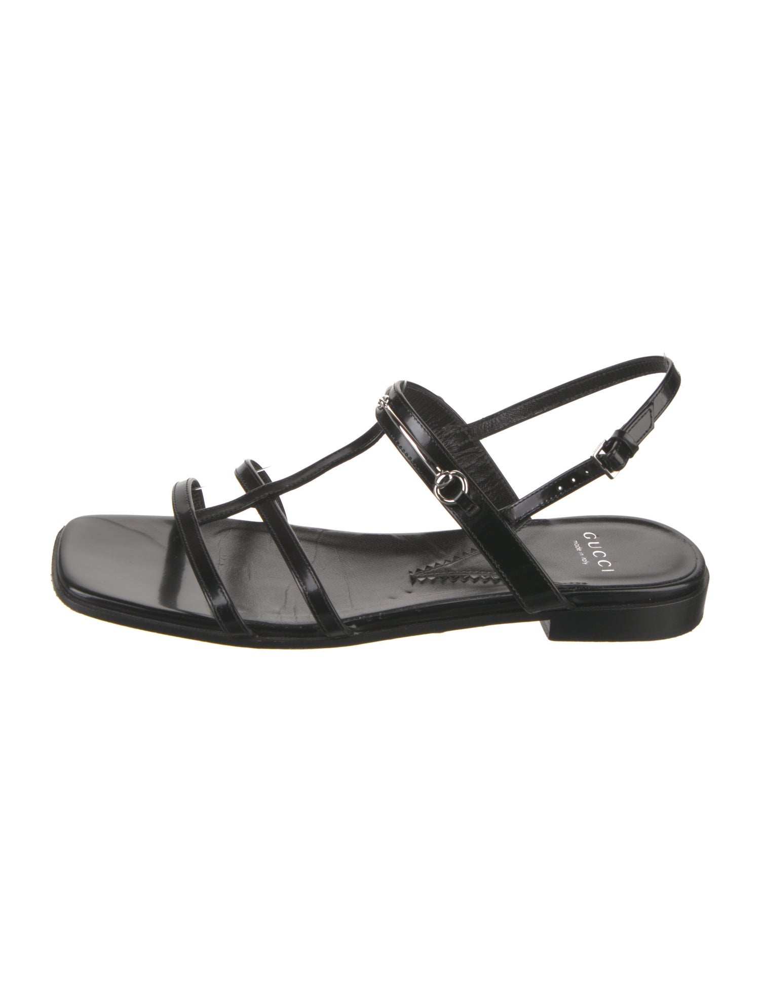 Gucci Horsebit Accent Patent Leather T-Strap Sandals