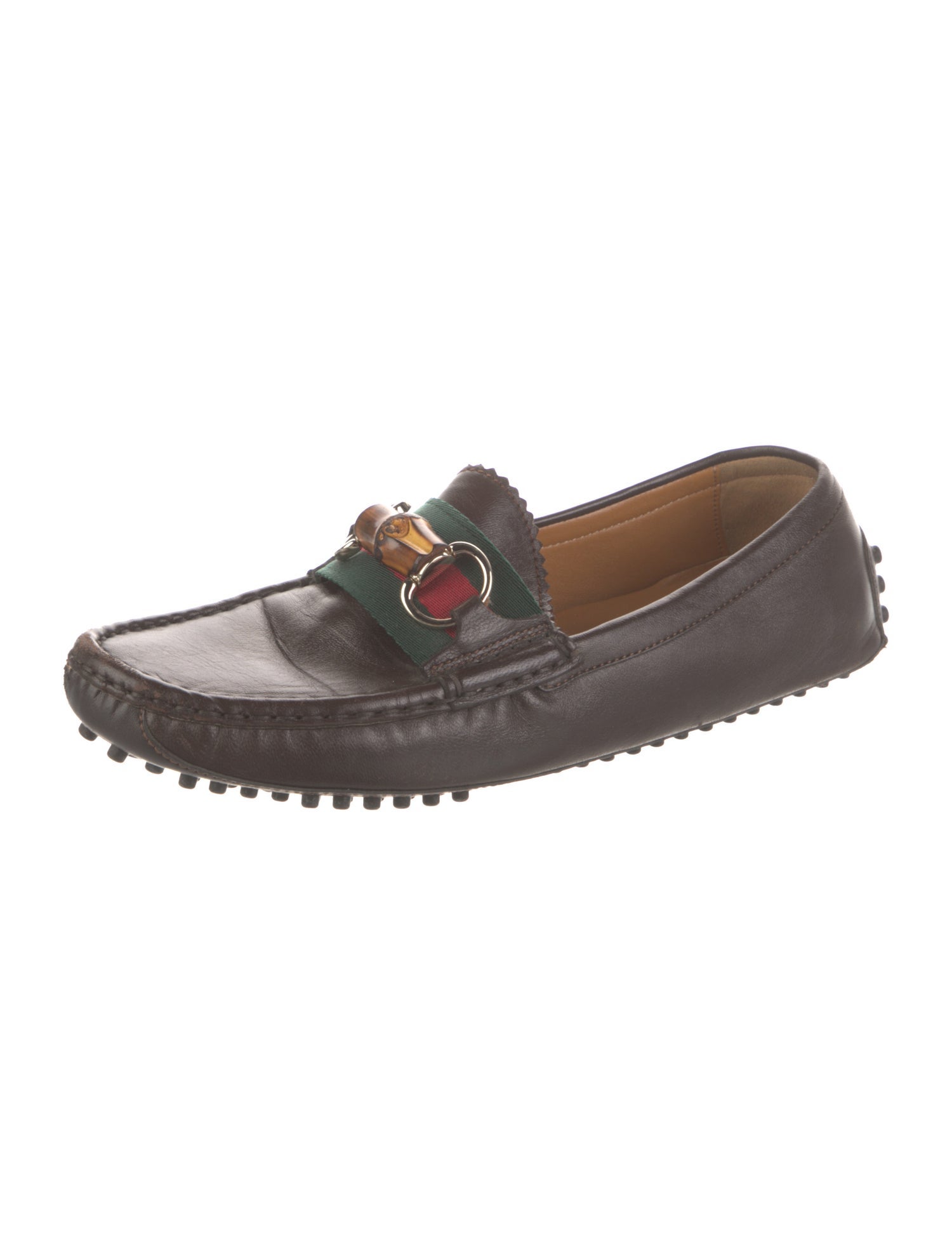 Gucci Web Accent Leather Loafers