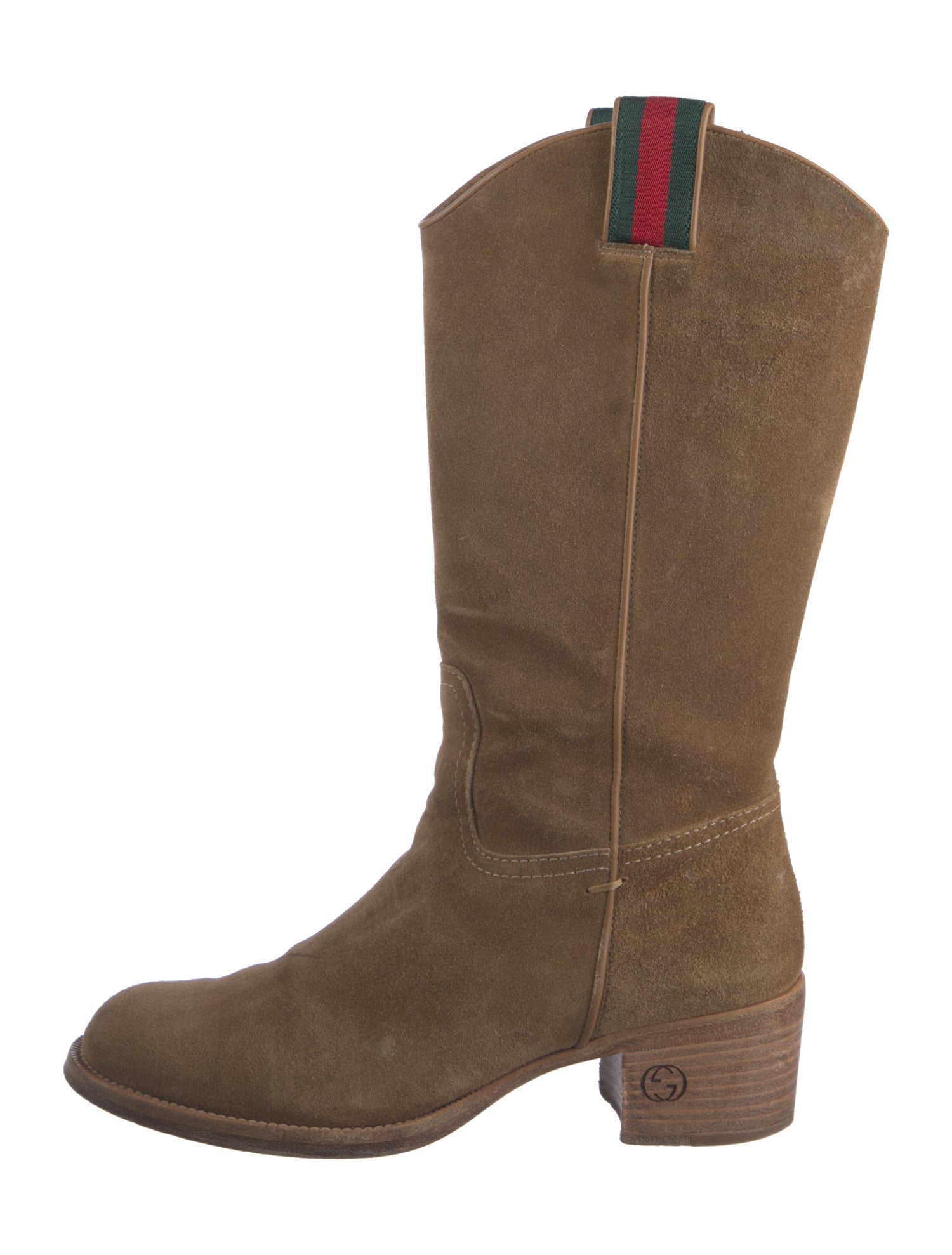 Gucci Web Accent Suede Western Boots